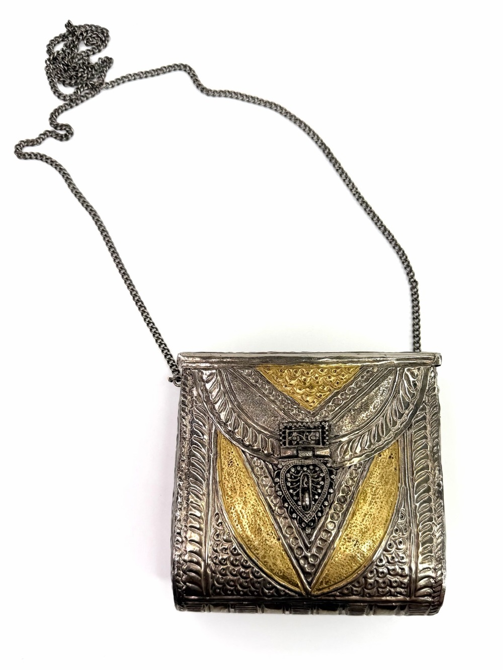 From St Xavier Metal Munro Silver Gold-Tone Embossed Clutch Crossbody Bag
